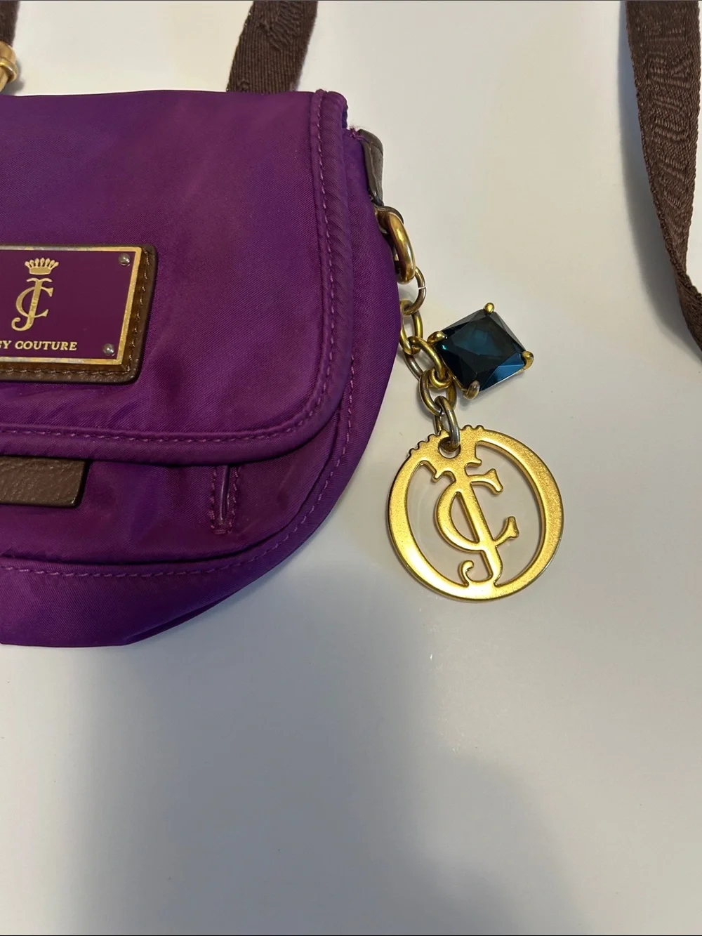 Juicy Couture Purple Crossbody Bag with Brown Strap and Gold Charm